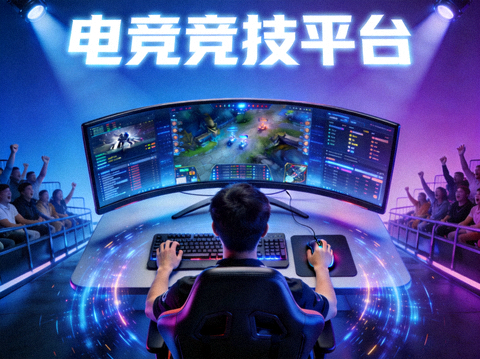 电竞游戏竞技平台主视觉图，展示专业电竞赛事场景