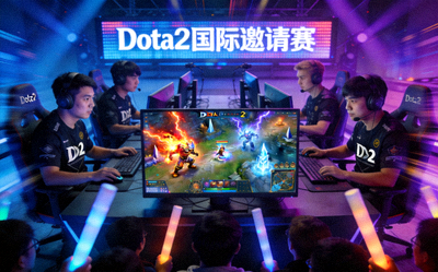 DOTA2游戏竞技场景，展示Dota2国际邀请赛激烈对战