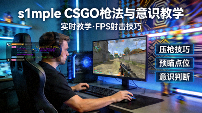 s1mple CSGO枪法与意识直播教学画面，展示FPS射击技巧