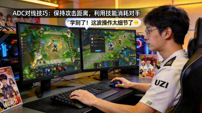 Uzi英雄联盟ADC位置直播教学画面，展示下路对线技巧